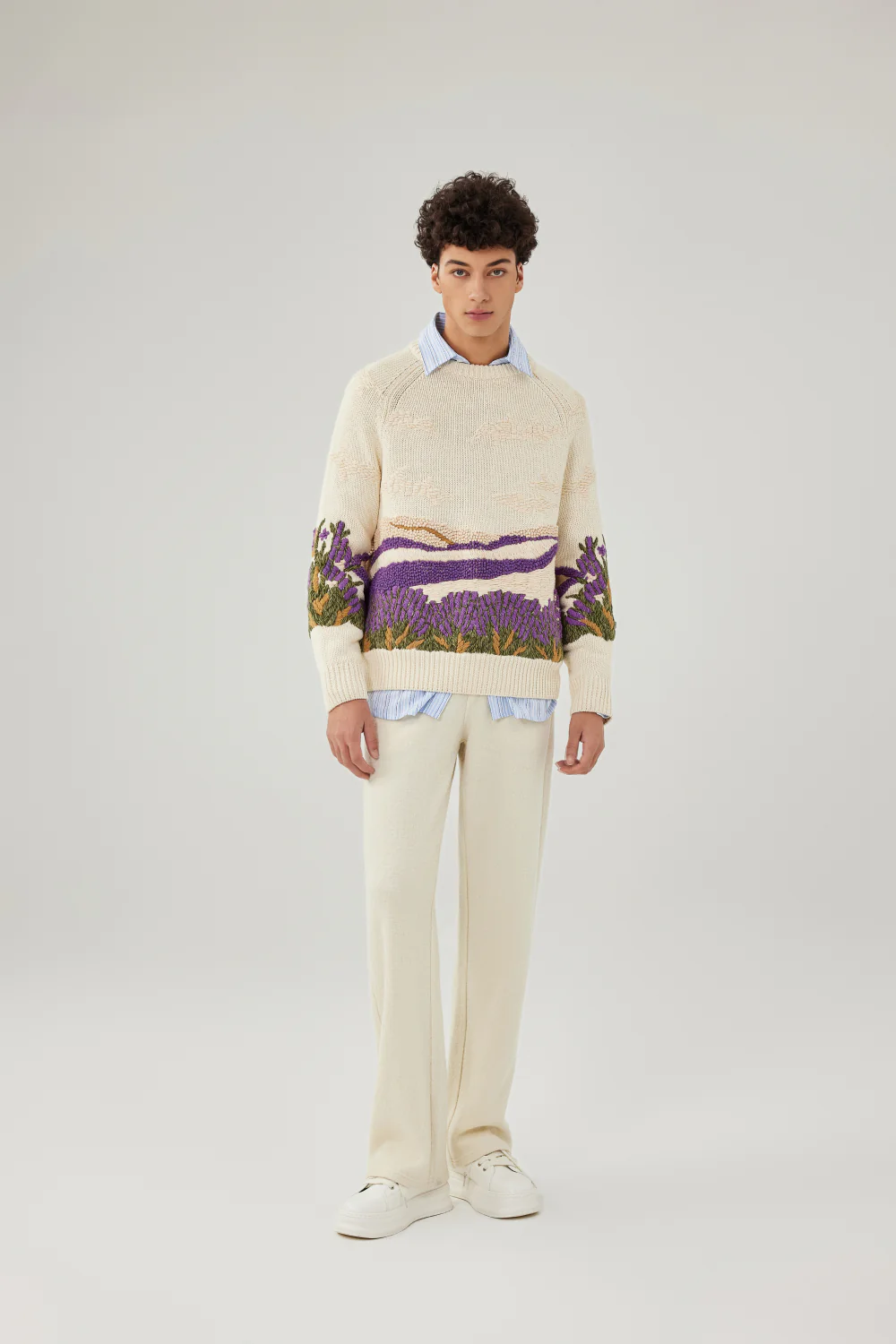 Lavender Field Hand Embroidery Sweater - Image 3