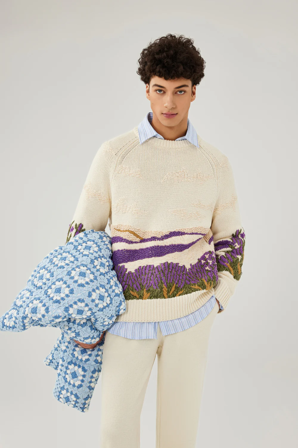 Lavender Field Hand Embroidery Sweater - Image 4